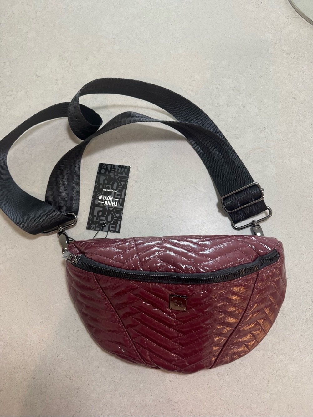 THINK ROYLN Quilted Burgundy Crossbody Belt Bag